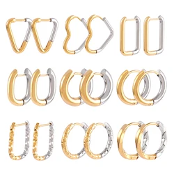 Retro Hip Hop 316L Stainless Steel Round Square Huggies Earring Two Tone Hoop Earring For Women Two Tone Earrings Jewelry Gifts