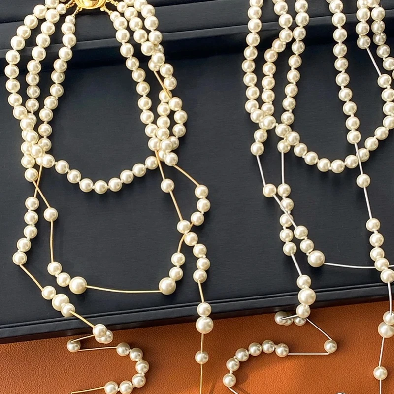 

Hot Europe Designer Pearl Gold Silver Pendant Sweater Long Chain Necklace Women Charm Luxury Jewelry Trend