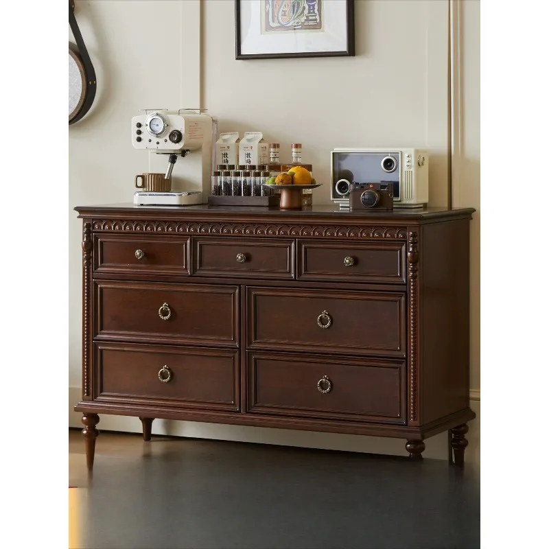 French retro solid wood seven-chest cabinet, living room porch nine-chest , five-bucket kitc