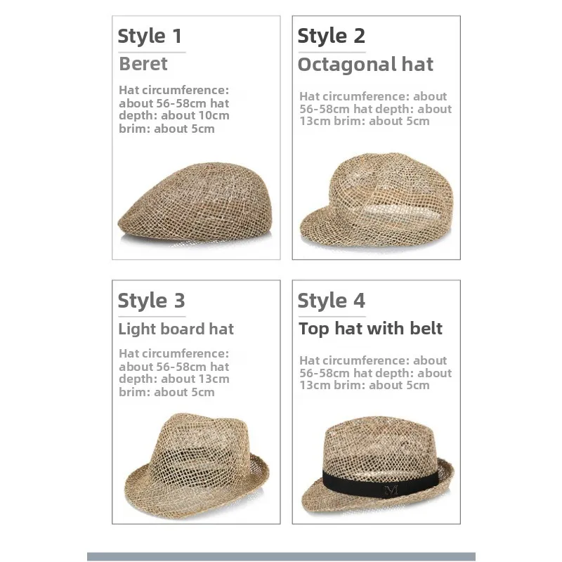 

Summer straw woven breathable beret, hand woven hollow sunshade octagonal hat, outdoor shaping forward hat, sea grass hat