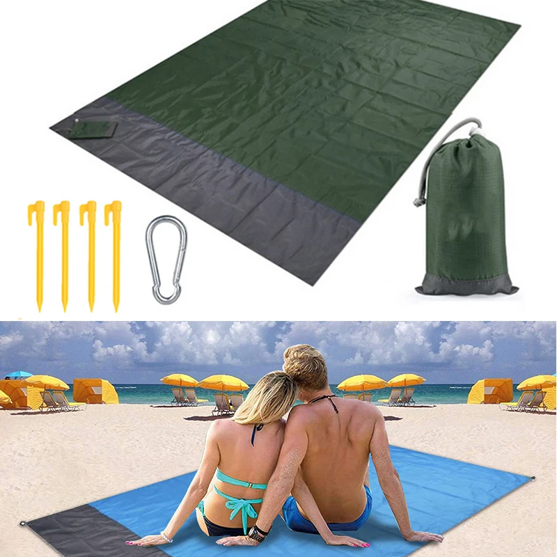 2x2.1m Waterproof Pocket Beach Blanket Folding Camping Mat Mattress Portable Lightweight Mat Outdoor Picnic Mat Sand Beach Mat