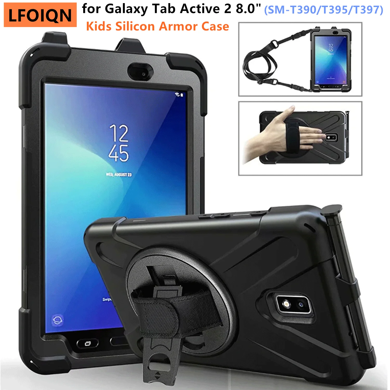 LFOIQN Kinder-Silikon-Schutzhülle für Samsung Galaxy Tab Active 2 8,0 Zoll SM-T390 SM-T395 SM-T397 8 Zoll Tablet, stoßfeste Standabdeckung