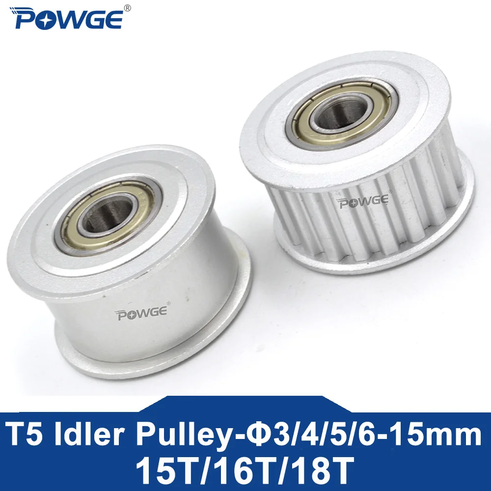 POWGE Trapezoidal 15 16 18 Teeth T5 Idler Timing Pulley Bore 3/4/5/6/7/8/10/12/15mm for Belt Width 6/10/15mm 15T 16T 18T 15Teeth