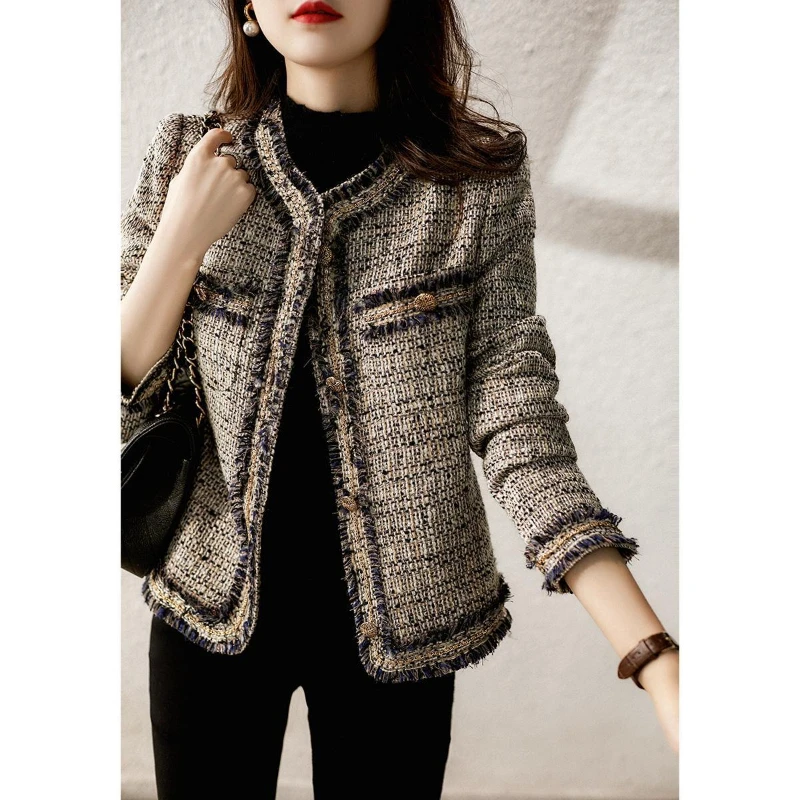 Spring Autumn Weave Clothes 2023 New Korean High Quality O-neck Tweed Coat Female Cardigan Wool Jackets Women Tops