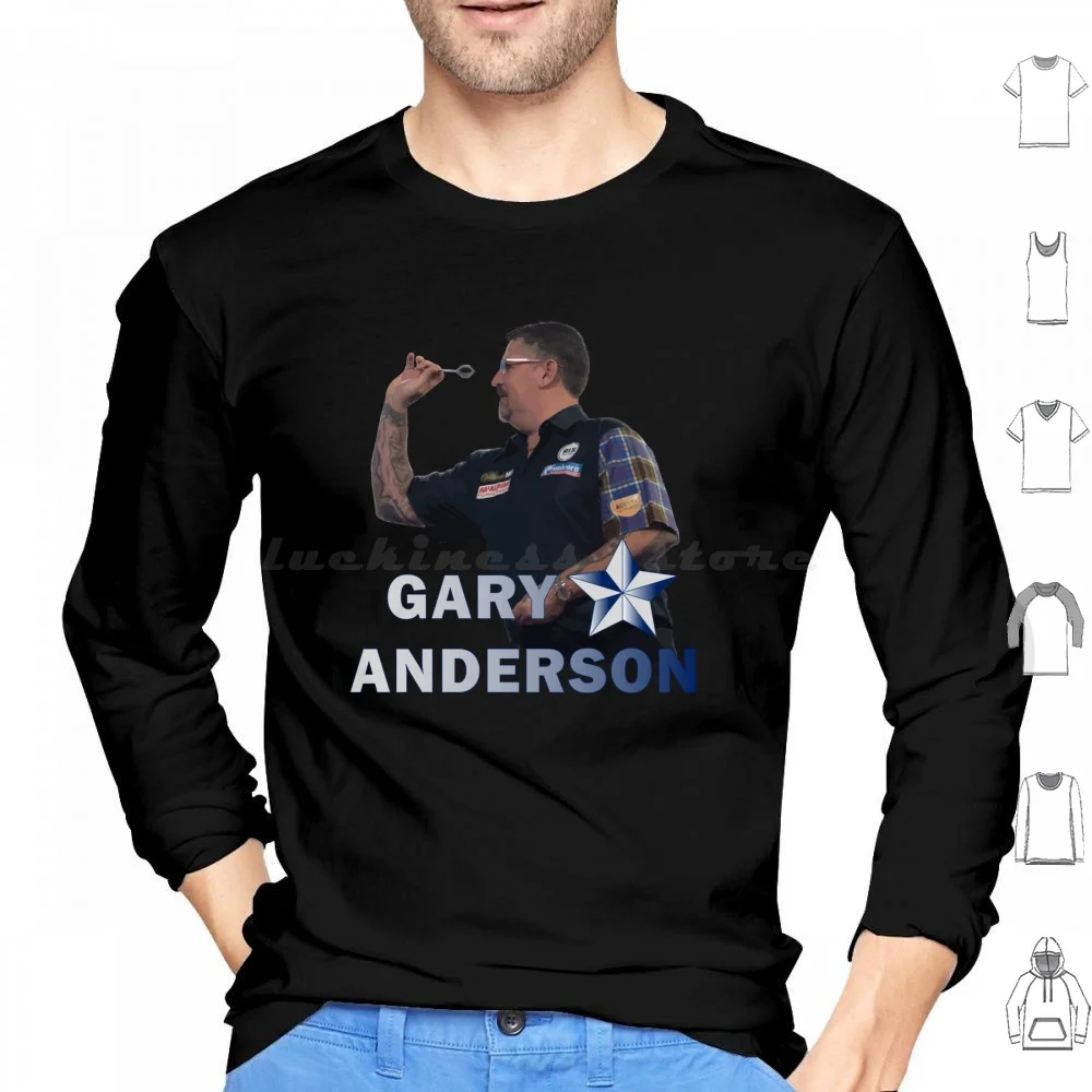 Gary Anderson lanzando sudadera con capucha de algodón de manga larga Gary Anderson dardos 180 diana el mago cerveza deporte Adrián Lewis