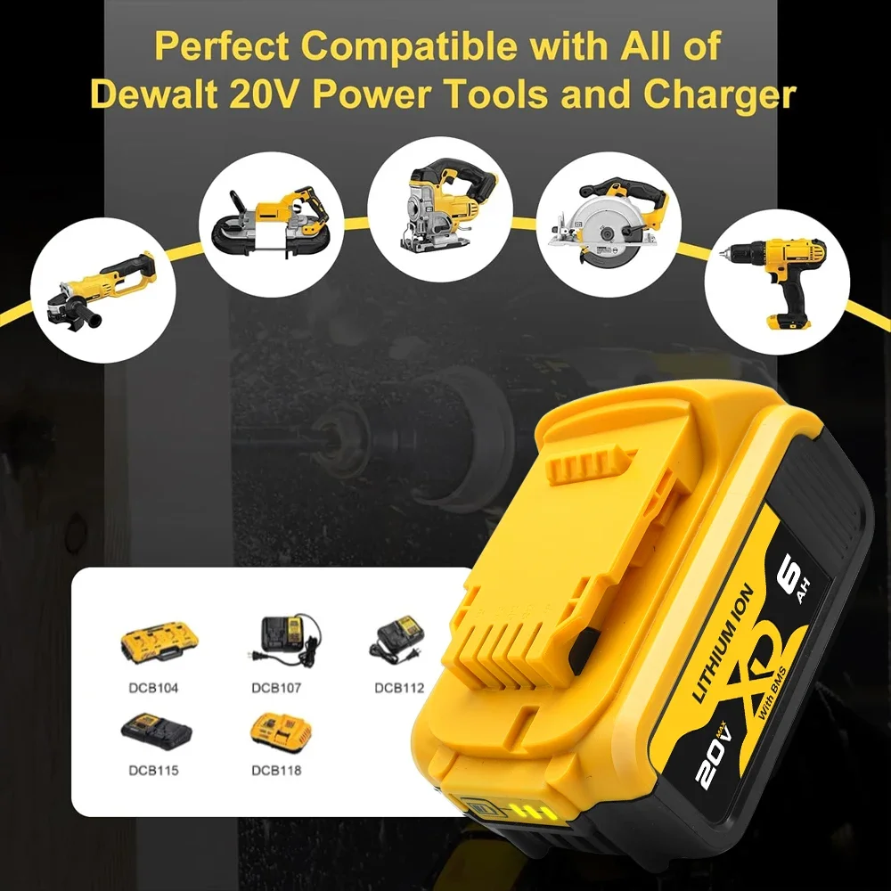 Upgraded Replacement Battery for Dewalt 20V Batteries Lithium Max XR DCB200 DCB201 DCB203 DCB204 DCB206 Cordless Power Tools