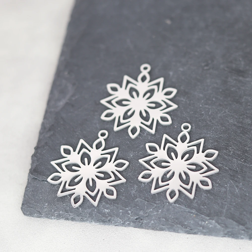 3pcs DIY Craft Tassels Earrings Necklace Snowflake Charms for Jewelry Making Stainless Steel Pendant Christmas Bulk Accessories