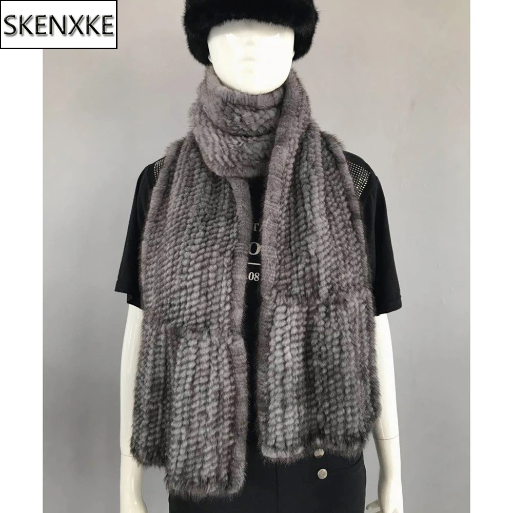 

Women Fashion Hand Knitted Real Mink Fur Scarf Shawl 100% Natural Real Mink Fur Muffler Lady Winter warm Real Mink Fur Scarves