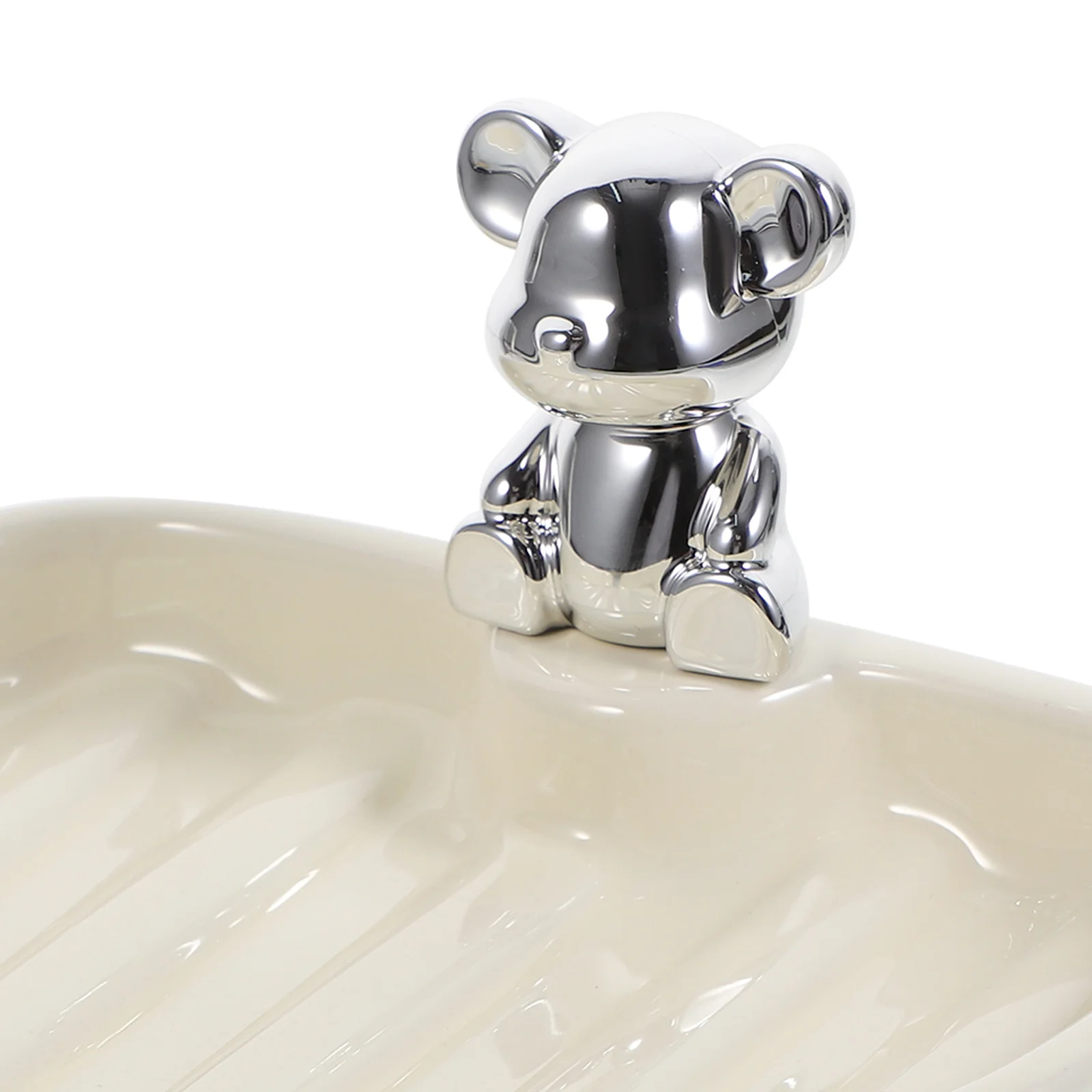 

Lovely Bear Ceramic Soap Dish Self-Draining Design for Bathroom Shower Sink Area Non-Tip Soap Holder Container