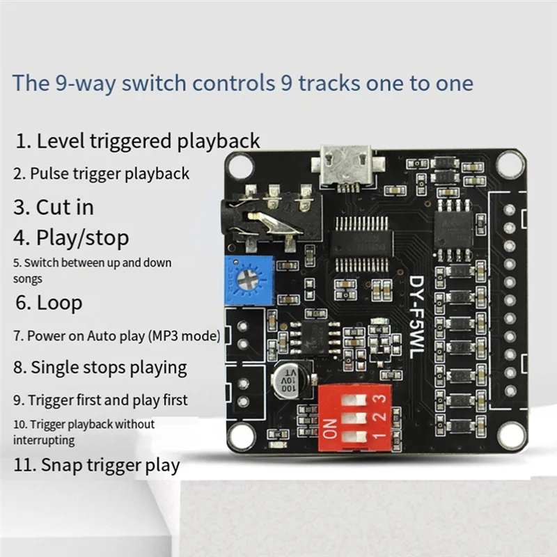 ABZZ-DY-F5WL Modulo di controllo lettore MP3 da 5 W che supporta il lettore musicale MP3 con scheda Micro-SD per Arduino