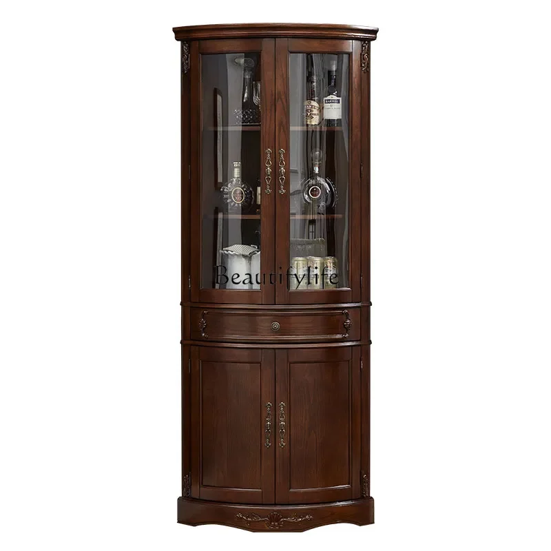 

FG40American all solid wood corner cabinet, living room corner double door wine cabinet