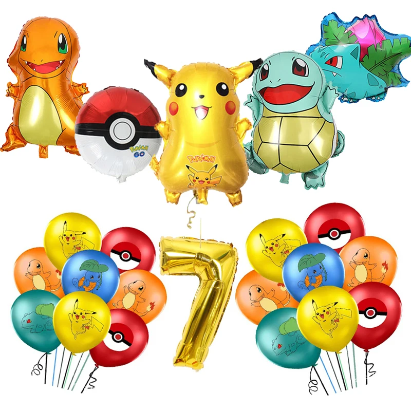 Pikachu Birthday Party Decorations Pokemon Foil Balloon Disposable Tableware Banner Background Tablecloth Kid Boy Party Supplies