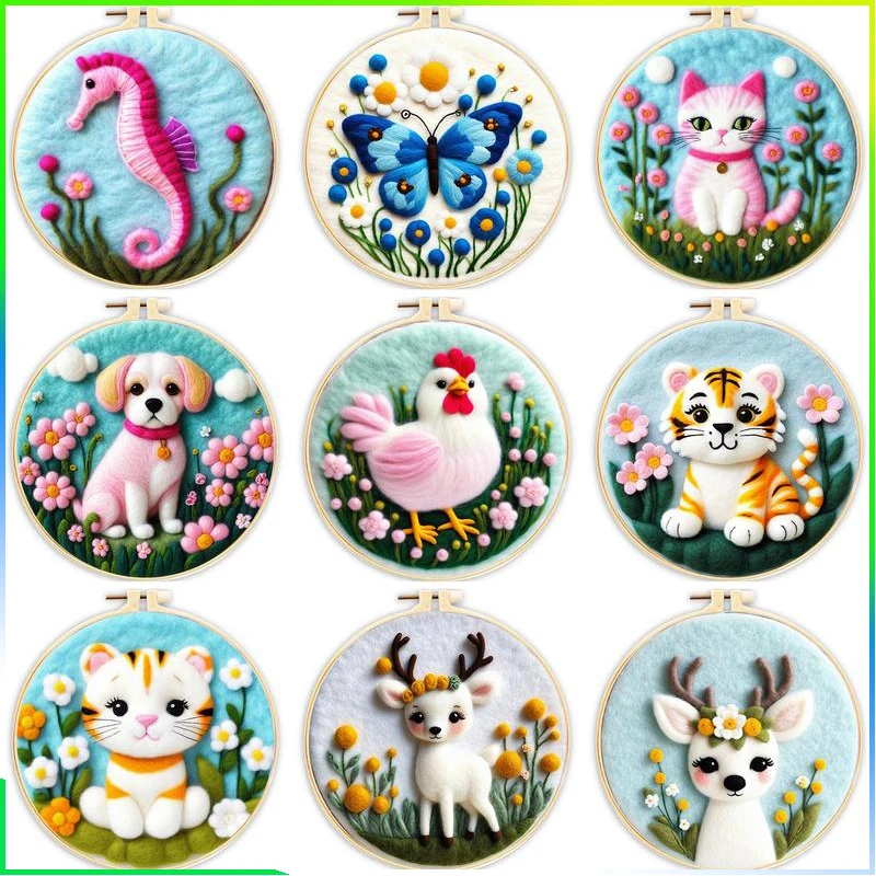 

CHENISTORY 20x20cm Frame Wool Felting Painting Kit Kit Animal Funny Diy Felt Crafts Package Felt Needle For Handwork Crafts