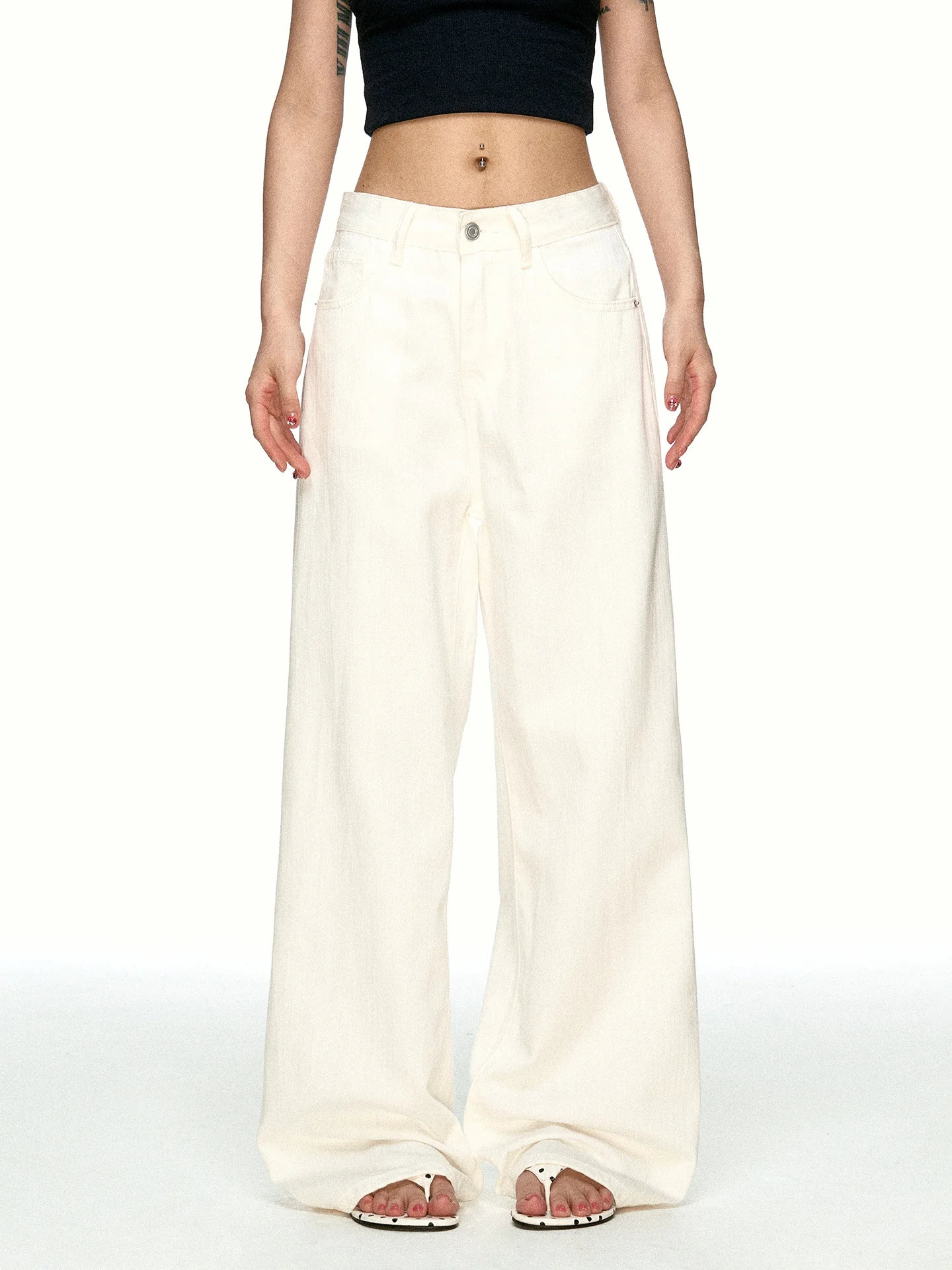 Aaisup White Wide Leg Denim Jeans Women Loose Fitting Conceal Meat Floor Length Pants Autumn New Style Natural Waist Button C...