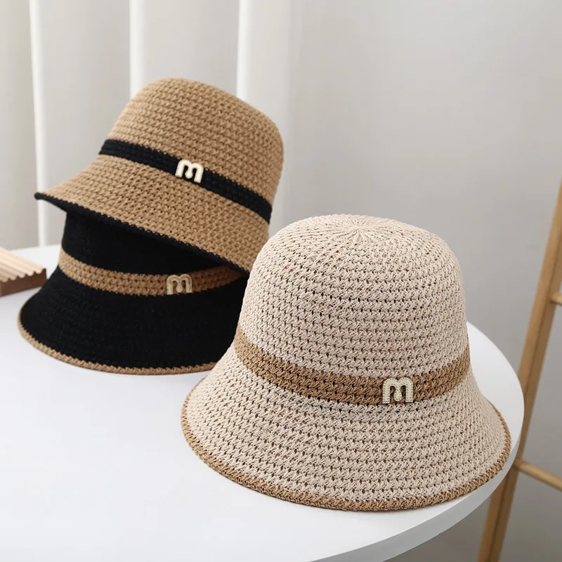 2023 Summer Knitted Hollow Sun Hats For Women matching Color Sunshade Ladies Holiday Beach Bucket Hat Fisherman Cap Wholesale