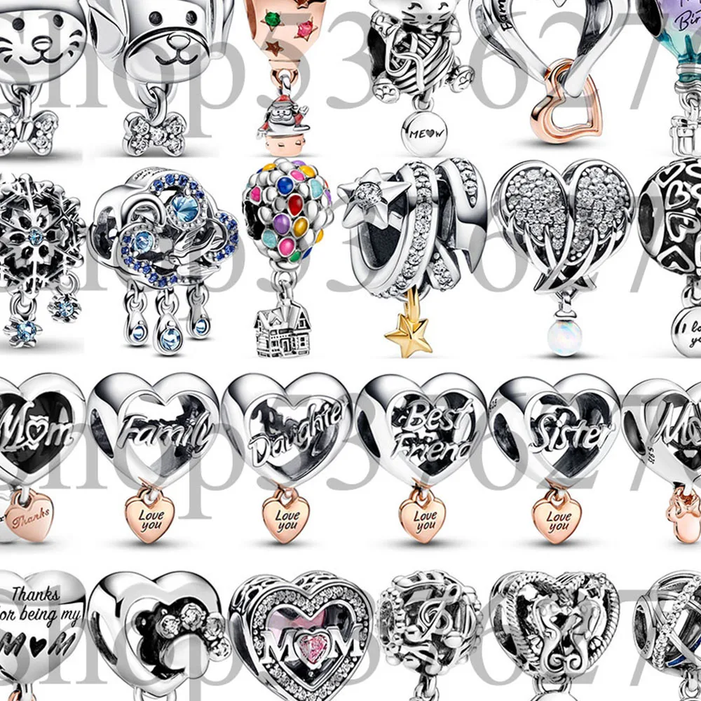 925 Sterling Silver Bead Pet Cat Bow Dog Bone Angel Wings Music Notes Charm Fit Fashion Women Bracelet Bangle Gift DIY Jewelry