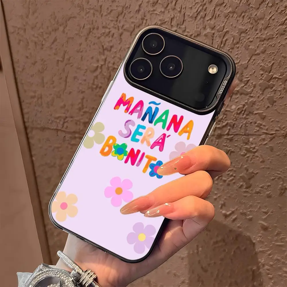 K-Karol G M-Manana Sera جراب هاتف آيفون 17 16 15 14 13 12 11 Pro Max Air متعدد الألوان ماتي ليزر معدني أورورا فوندا