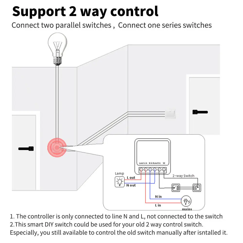 Homekit 16A Wifi Mini Smart Switch Controllo bidirezionale Wireless Interruttore della luce fai da te Smart Home Funziona con Siri CozyLife Alexa