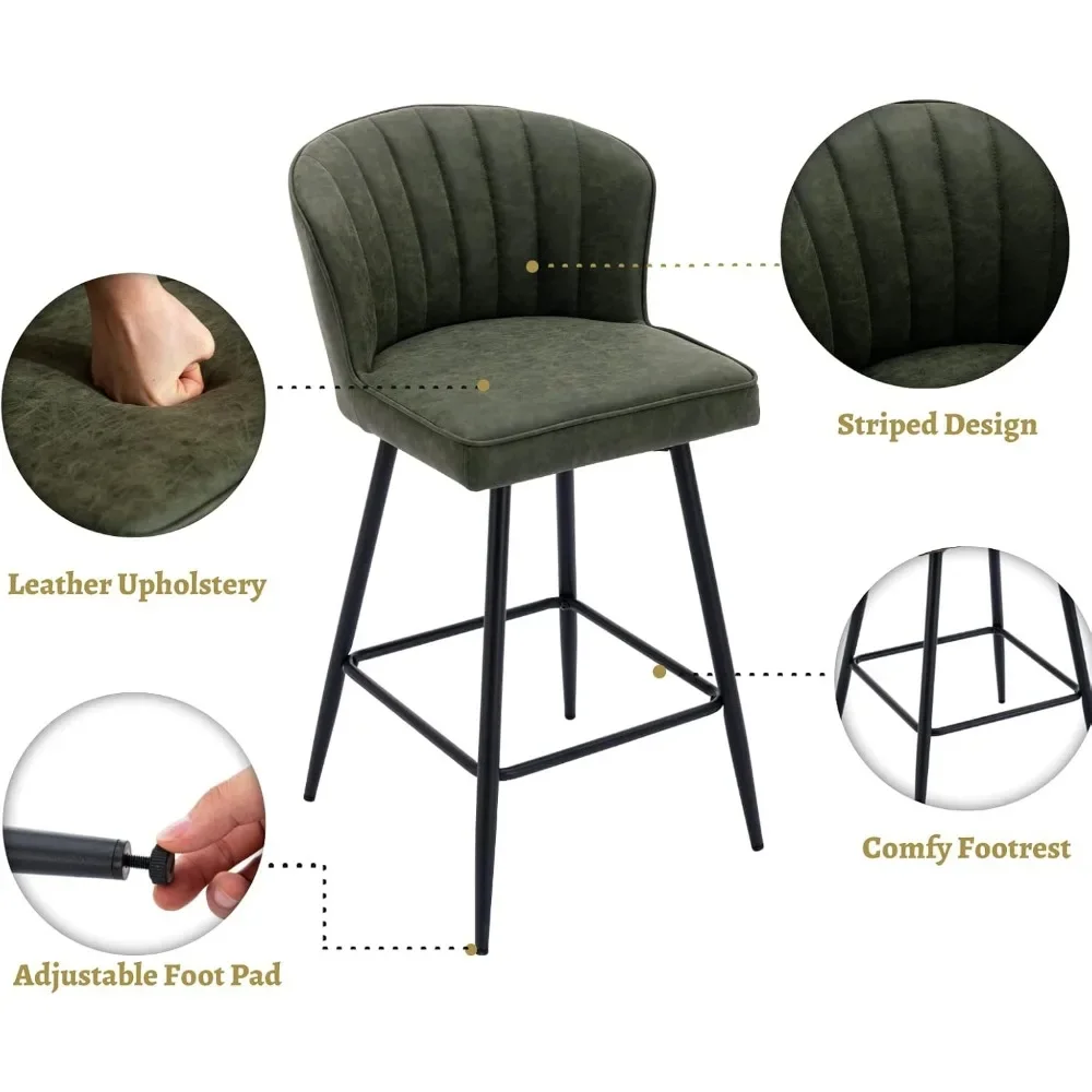 26 inch counter height bar stool set with 4 leather counter stools, modern and comfortable bar chairs with backrests