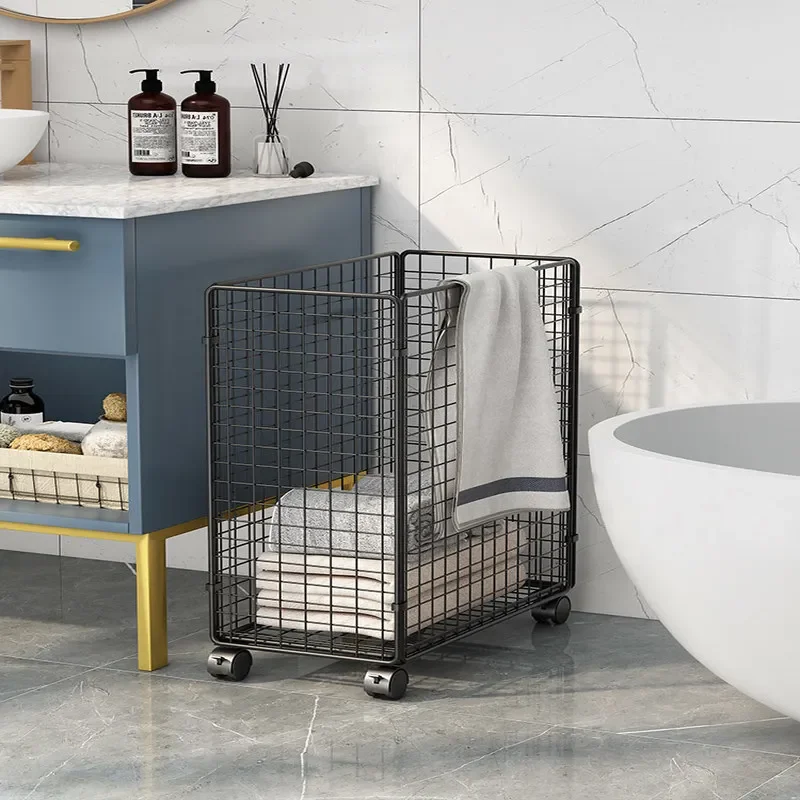 Bathroom Laundry Basket Wheeled Small Trolley Storage Rack Floor to Floor Bathroom Wash Table Jointed Iron Organizer