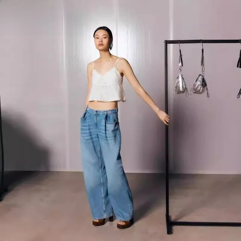 

Faionable Wide Leg Jeans Loose Fit High Waist Denim Pants Autumn New Arrival Women's Clothing Versatile Sle Blue Color