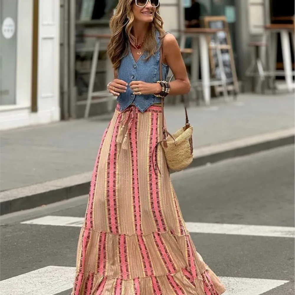 

2025 Summer Hottest Casual Print Skirt Multi-color Casual Vacation Long Skirt Comfortable Commuting Skirt Women's Clothing