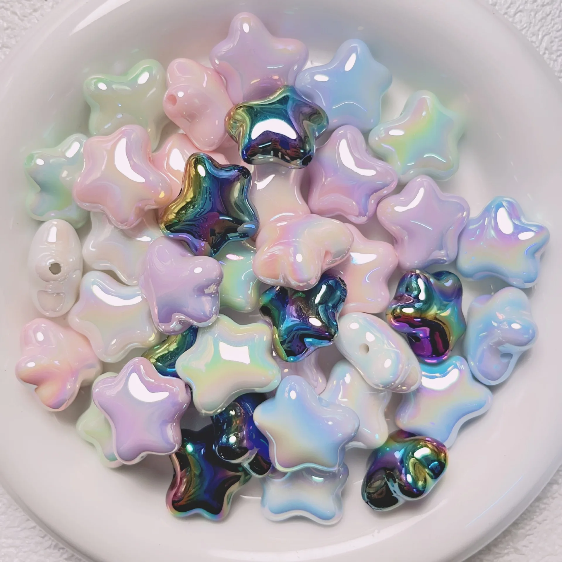 

20*19mm Cream AB Colors Acrylic Star Beads Fit Girls Bubblegum Necklace Bracelet Earring Ornamet Accessories Making 60pcs