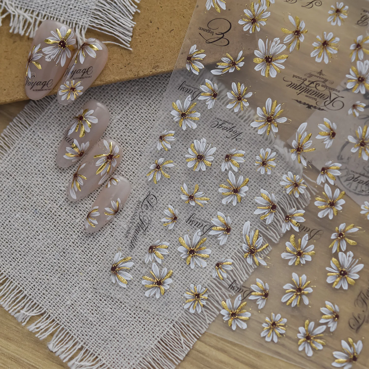 Gold Foil Flakes - Pegatinas de Uñas Florales de Otoño,