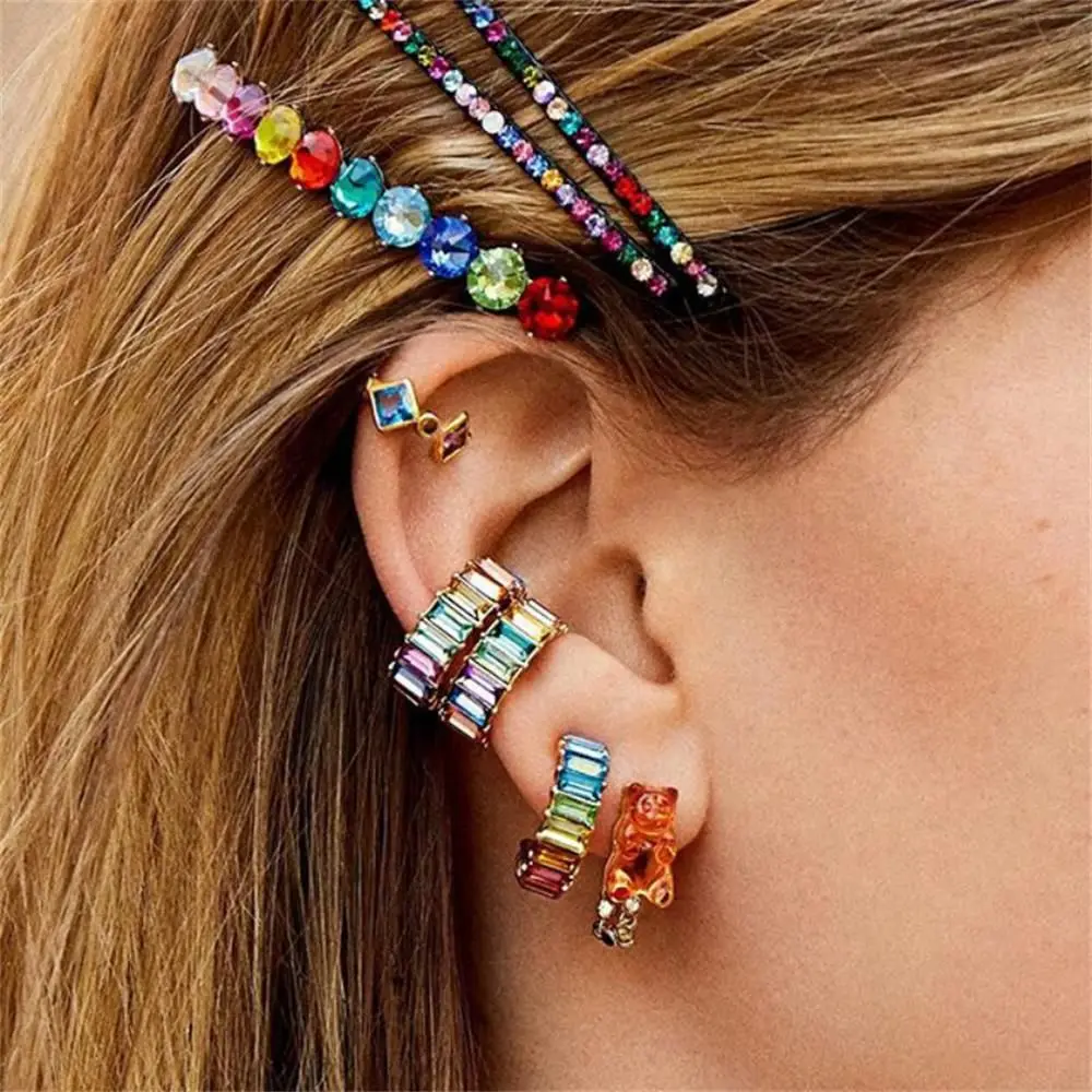 1pc Crystal Earrings For Women Small C Shape Ear Cuff Colorful Rhinestone Clip Earrings Cubic Zirconia Ear Cuff Fashion Jewelry