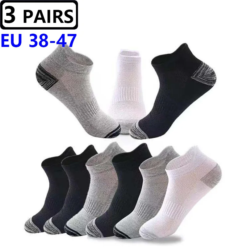 3 Pairs Mens Ankle Socks Athletic Cushioned Cotton Sports Socks Breathable Low Cut Tab With Arch Support Mesh Casual Short Sock