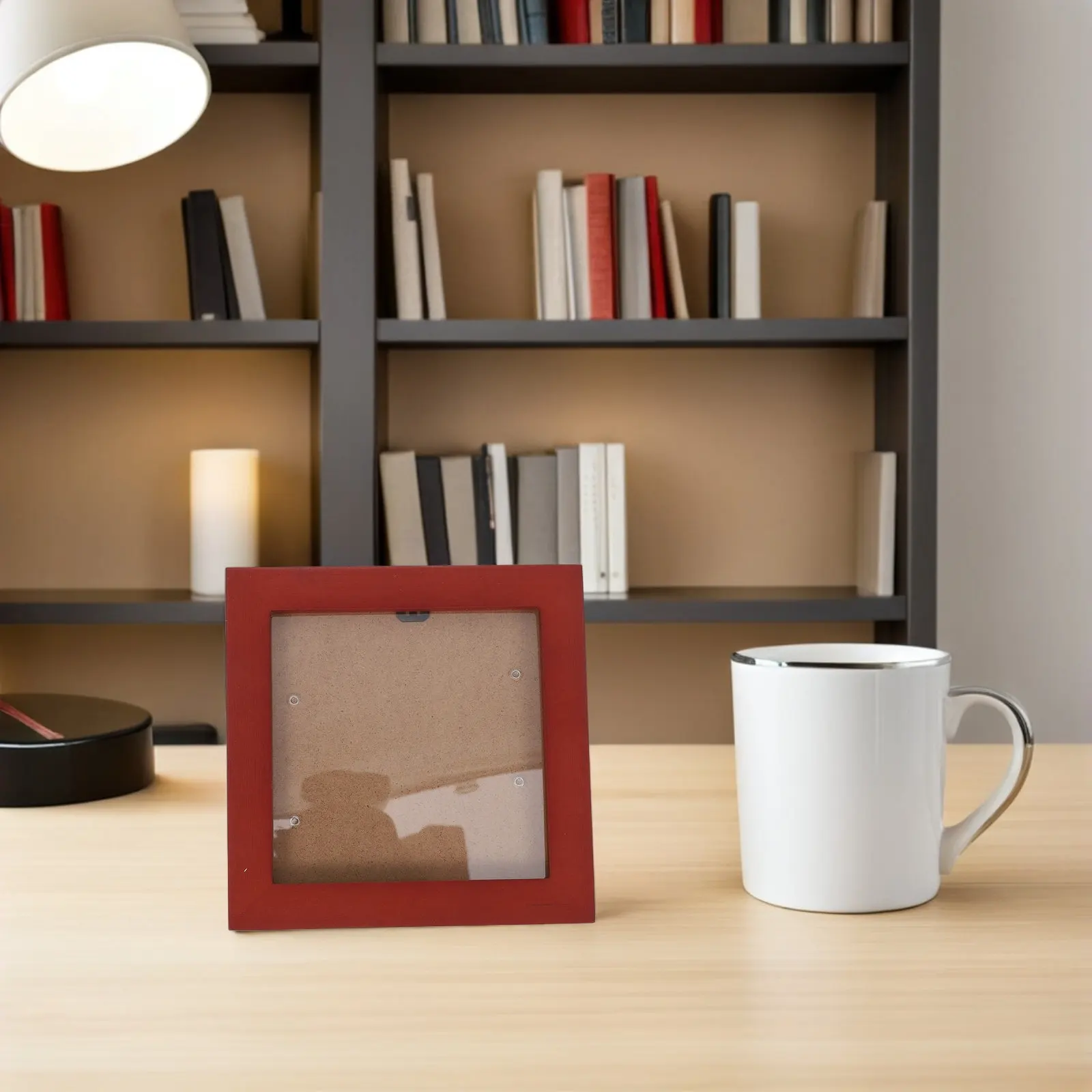 2Pcs Cd Rack Square Wood Picture Frame Dark Red for Wall Display Birthday Wedding Photo Calligraphy Art Disc Storage Organizer