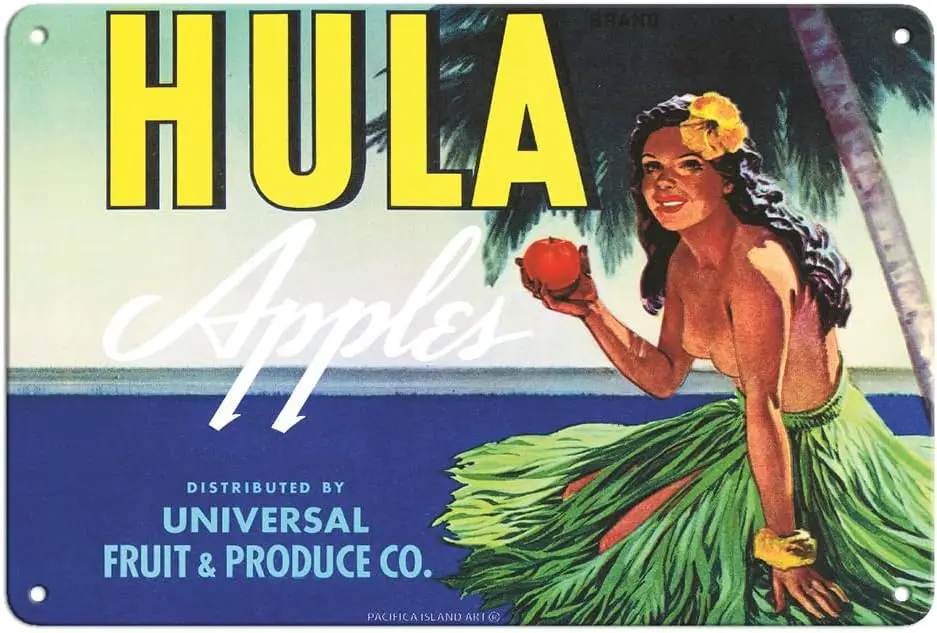 Pacifica Island Art Hula Brand Apples - Hawaiian Hula Girl - Universal Fruit and Produce Co. - Vintage Fruit Crate Label c.1930s