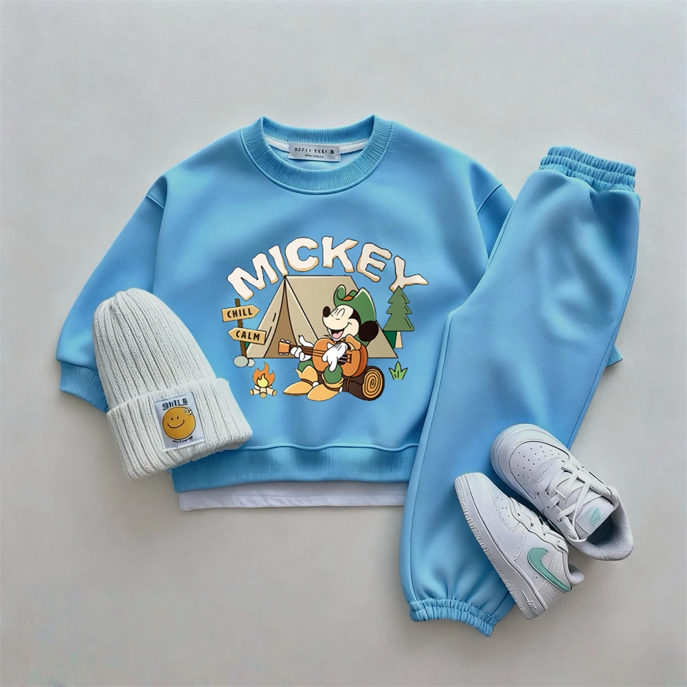 بلايز + السراويل 2 قطعة ميكي ماوس بلوزات مطبوعة بلون رياضية موضة زي للبنين الطفل الكرتون طويلة الأكمام الدعاوى