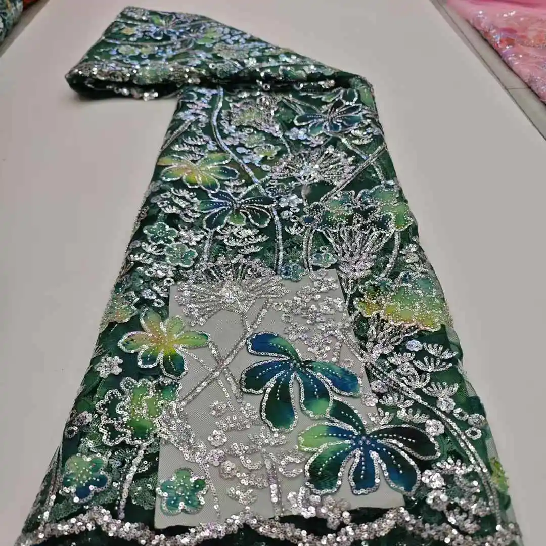 

5 Yards Luxury High-end Beaded Fabric Heavy Sequins Embroidery Fabric Fashion French Tulle Mesh Lace Fabric for Wedding