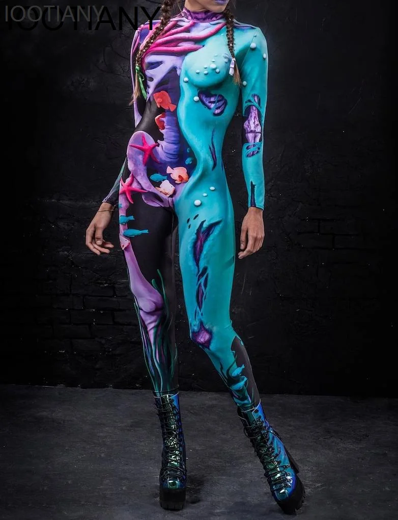 

IOOTIANY 3D Printing Robot Punk Jumpsuit Catsuit Sexy Women Cosplay Costumes Zentai Halloween Bodysuit 2026