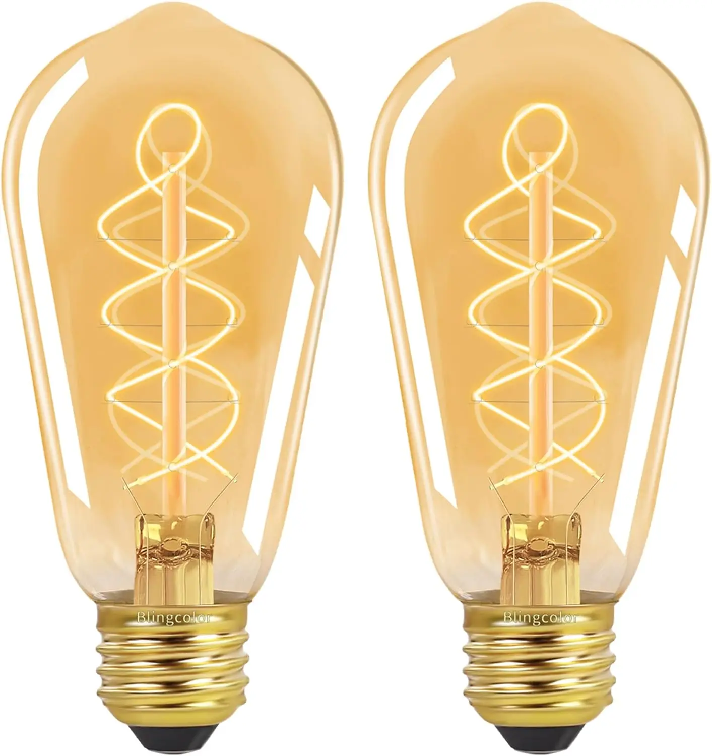 

Vintage E26 LED Edison Bulbs 40W Equivalent, Dimmable 4W 2200K Amber Warm Light, ST58 Antique Spiral Decorative Bulbs for Pendant Lights, CRI90+, 2 Pack