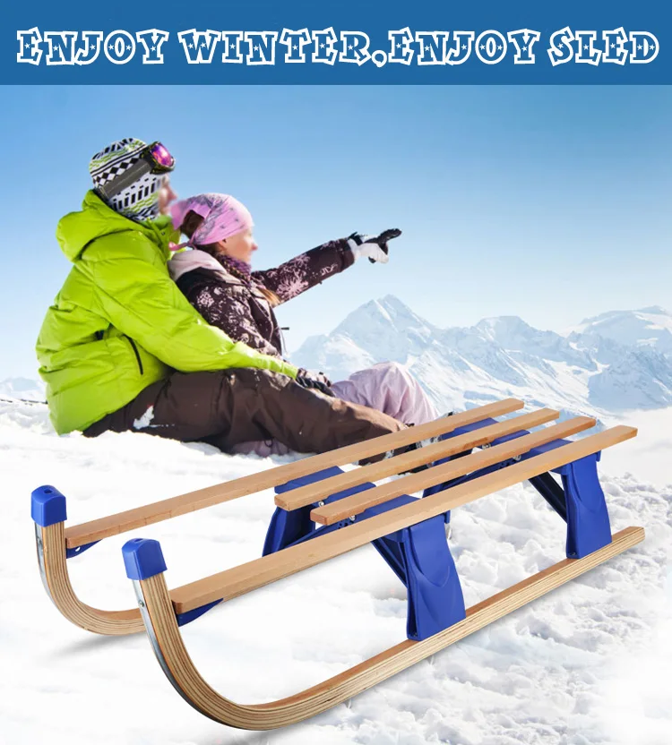 Folding Wooden Kids Snow Sledge with Backrest Schlitten Holz Portable Winter Outdoor Sports Push Chair Christmas Gift Toys