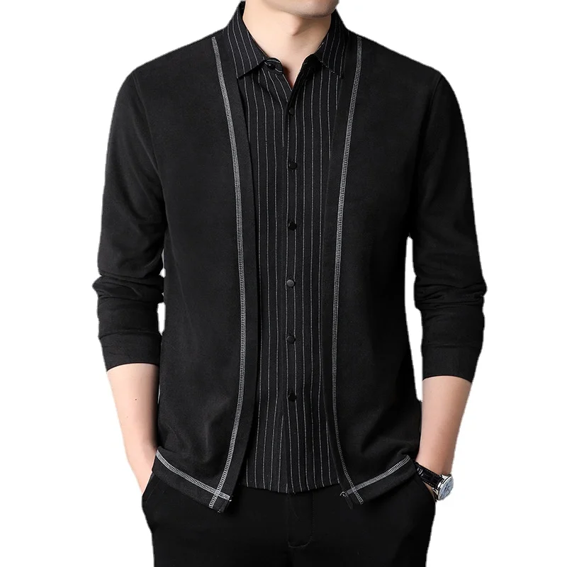 Spring and Autumn New Business Casual Mens Fashion Slim Fake Two Cardigan Sweaters