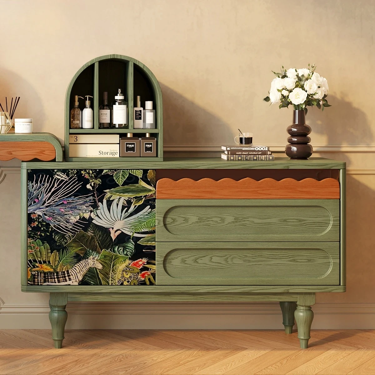 American retro extremely narrow solid wood retractable dresser French dresser chest integrated antique makeup table