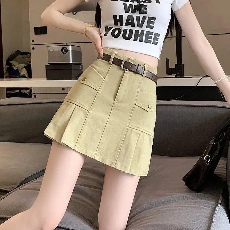 Summer New Y2K Cargo Pleated Mini Skirt Women High-Waisted Slim Versatile A-Line Skirts Trendy Streetwear Goth Vintage Clothing