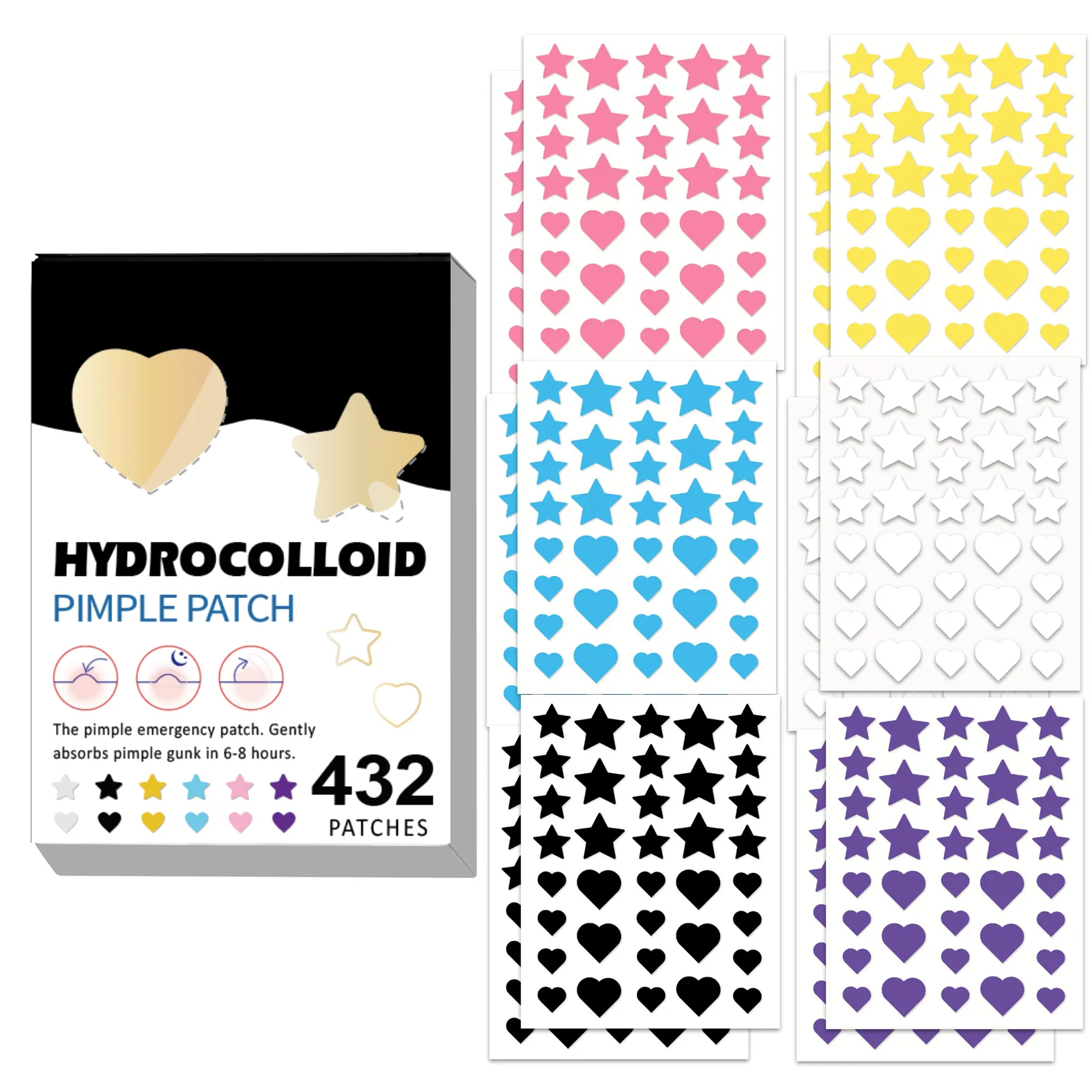 432 قطعة من رقع حب الشباب ذات 6 ألوان على شكل نجمة |   لطيف ومقاوم للماء وجميع الجلد