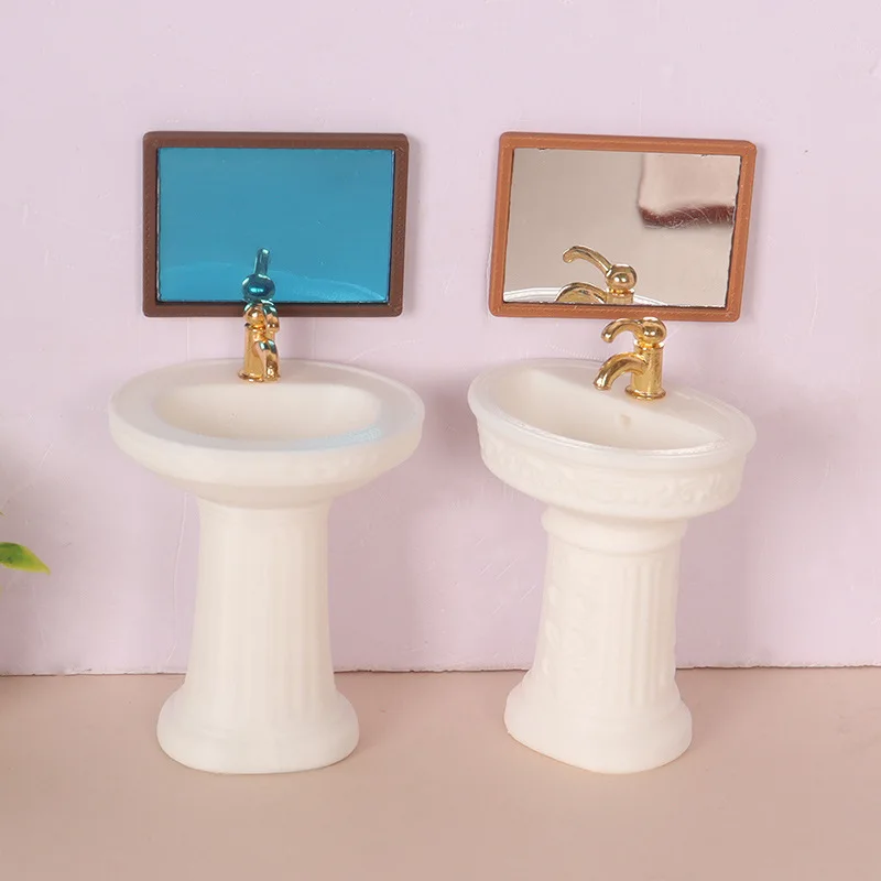1set Mini Wash Basin Mirror Model OB11 Dollhouse Bathroom Scene Accessories Realistic Sink Micro Landscape Desktop Decor Props