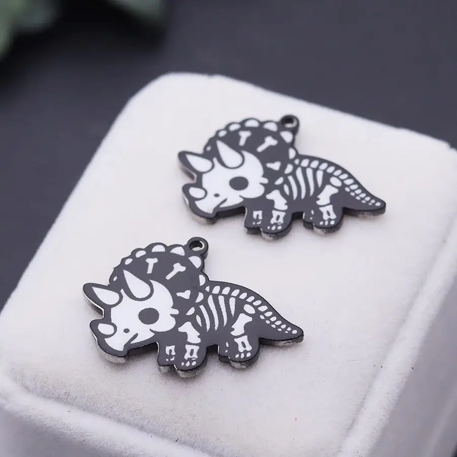 2 قطعة الديناصورات الكرتون الشرير هالوين أسود أبيض موضوع الهيكل العظمي قلادة جالبة للحظ لصنع المجوهرات هدايا الاطفال DIY بها بنفسك اكسسوارات #1