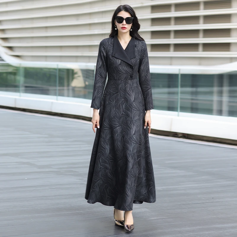 2026 Recién llegado de Primavera/otoño: vestido elegante de manga larga con cuello mandarín para mujer, falda larga ajustada de alta gama para uso diario