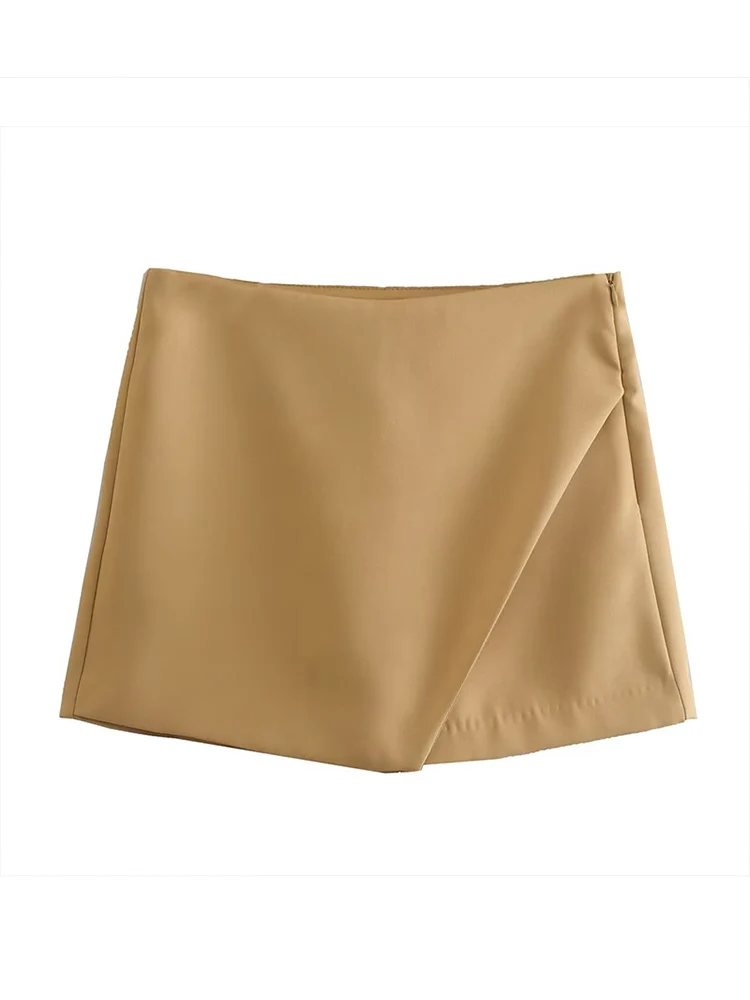 New Women Fashion Candy Color Asymmetrical Shorts Skirts Lady Zipper Fly Pockets Hot Shorts Chic Pantalone