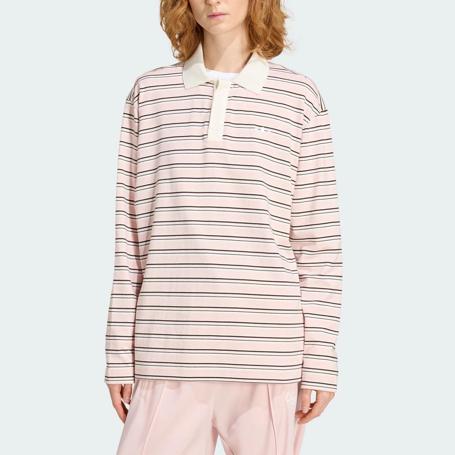 Adidas genuine clover women's trendy loose long sleeved polo shirt KU8351