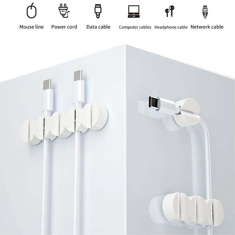 2Pcs Creative Punch-free Desktop Cable Manager Self-adhesive Data Cable Network Cable Computer Mouse Headphone Cable Winder