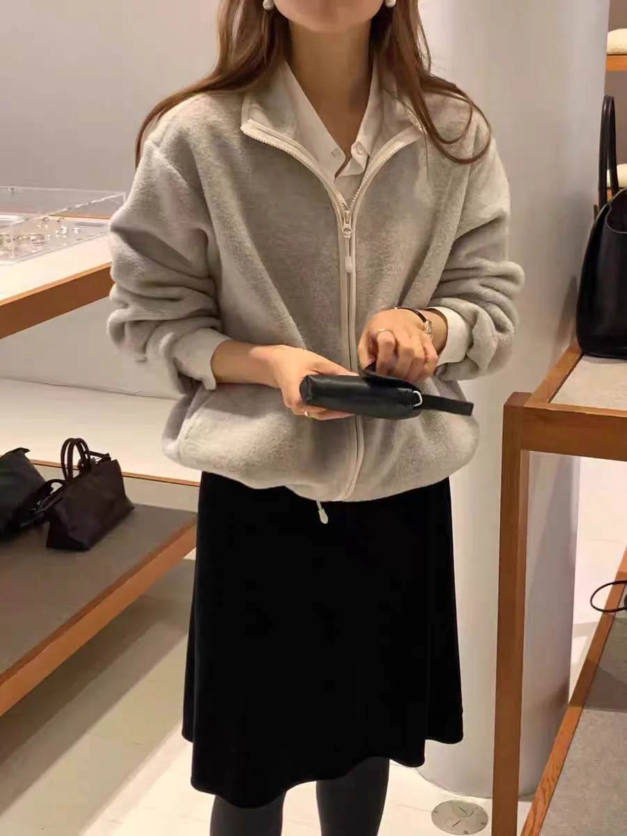 

High Waist A-Line Velvet Skirt Women's Quali Texture Commute Sle Ci Casual Pure Color f-length Skirts