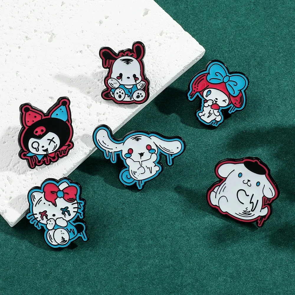 Sanrio Esmalte Broche, Demônio Olá Kitty, Abóbora, Kuromi, Pompompurin, Emblema de Metal, Mochila Halloween, Roupas Jóias, 6 pcs