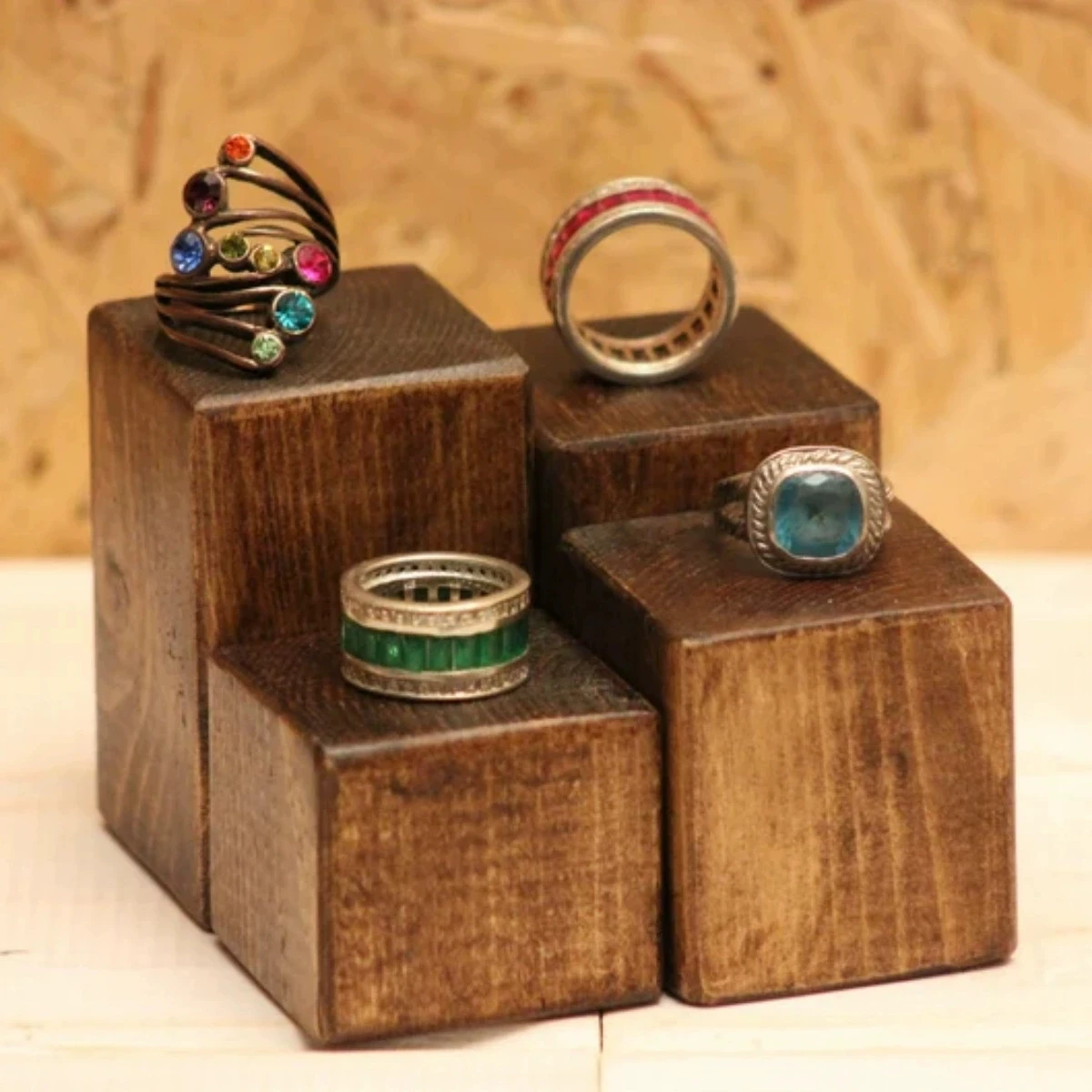 4pcs Creative Mini Cube Wooden Display Stand for Earrings and Rings